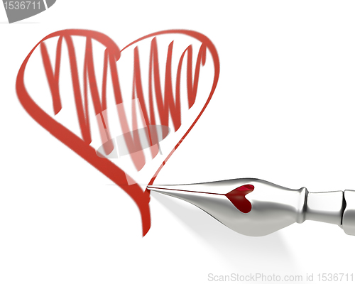 Image of Metal ink pen nib draws heart