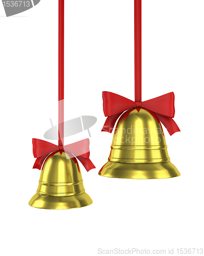 Image of Two Christmas bells with red ribbons