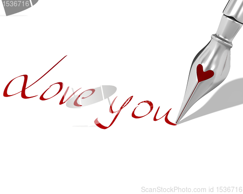 Image of Ink pen nib with heart writes "Love you"