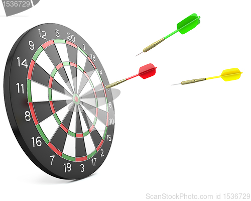 Image of Three darts arrows flying into board