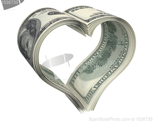 Image of Heart made of few dollar papers