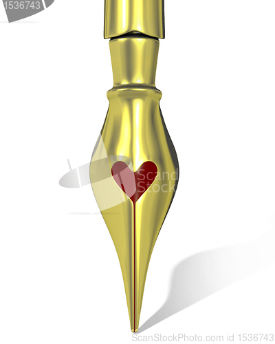 Image of Golden ink pen nib with a heart shaped hole