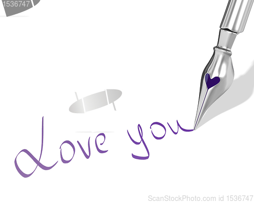 Image of Ink pen nib with heart writes "Love you"