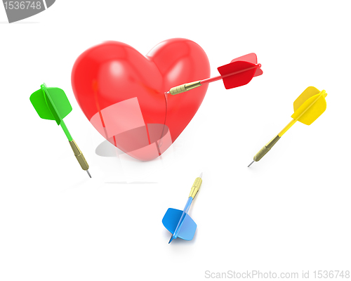 Image of One dart hit the red heart