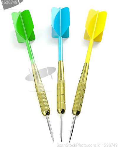 Image of Three darts arrows, red, blue and yellow