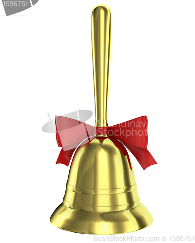 Image of Christmas bell with handle and red ribbon