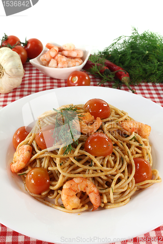 Image of Spaghetti with tomatoes and shrimp