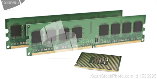 Image of two ddr2 memory modules and a cpu