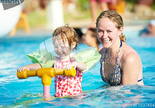 Image of Woman and child in swimming pool