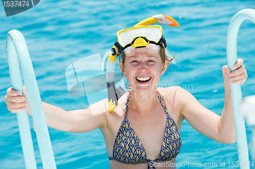 Image of smiling woman with snorkel equipment