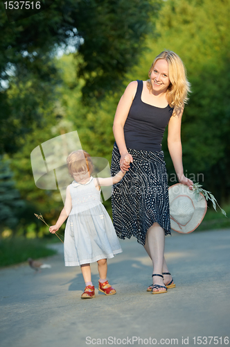 Image of mother and child walking outdoors