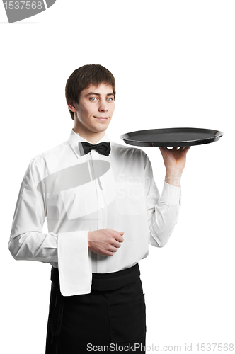 Image of Waiter sommelier man with tray