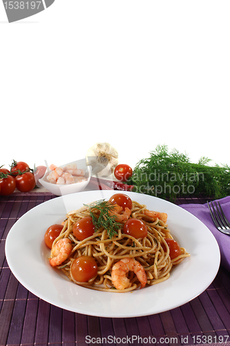 Image of Spaghetti with shrimp and tomatoes