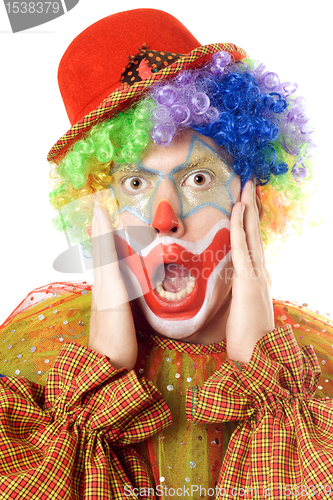 Image of Close-up portrait of a terrified clown