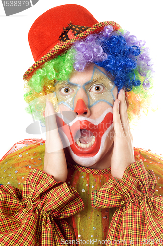 Image of Close-up portrait of a terrified clown