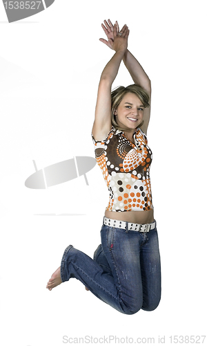 Image of laughing and jumping cute girl