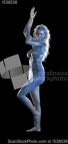 Image of blue bodypainted woman