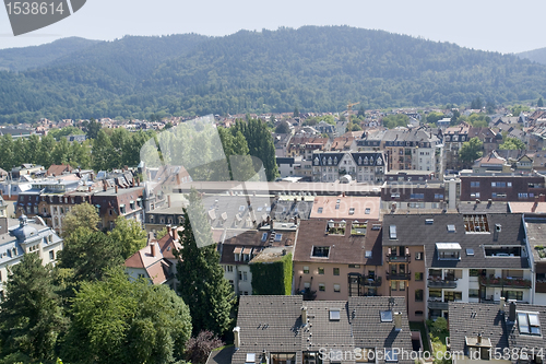 Image of aerial view of Freiburg im Breisgau in sunny ambiance