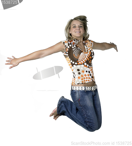 Image of funny blond jumping girl