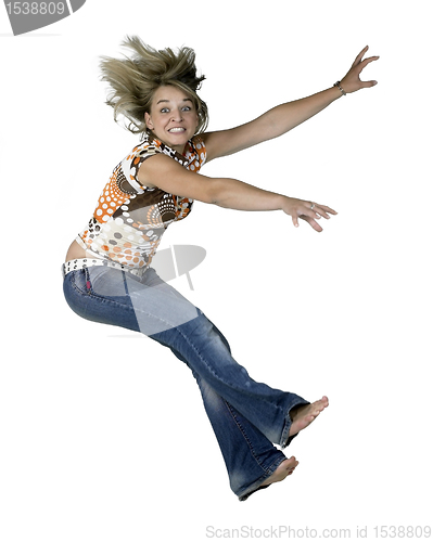 Image of crazy blond falling girl