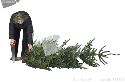 Image of woman and christmas tree