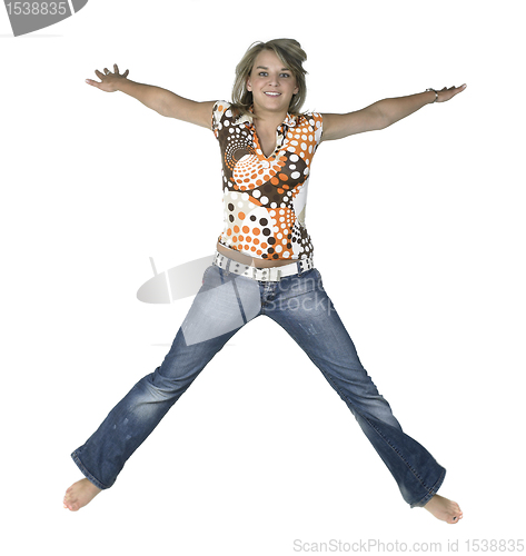 Image of laughing and jumping cute girl