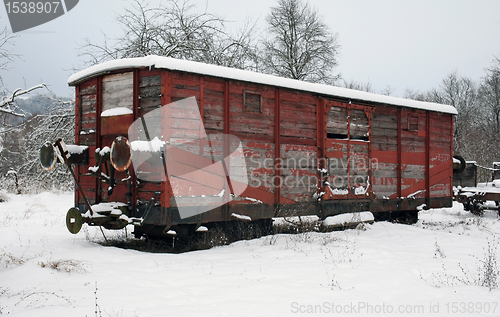 Image of old railway car at winter time