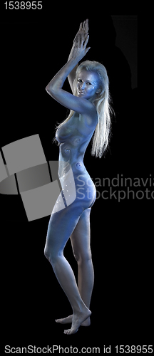 Image of blue bodypainted woman