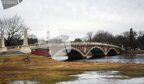 Image of Harvard footbridge in wet ambiance