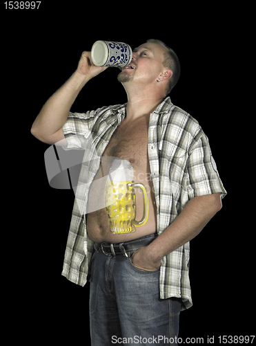 Image of drinking man with beer belly