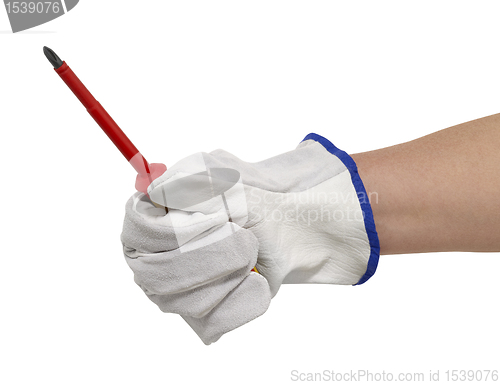 Image of gloved hand with screwdriver