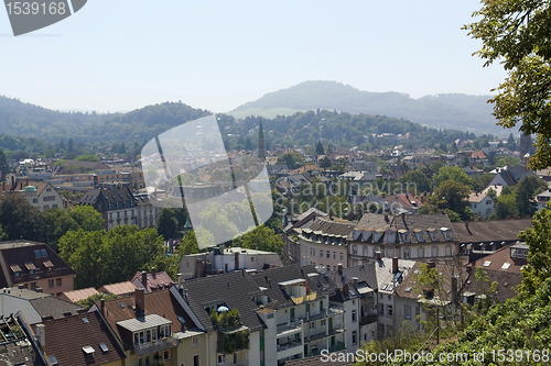 Image of aerial view of Freiburg im Breisgau in sunny ambiance