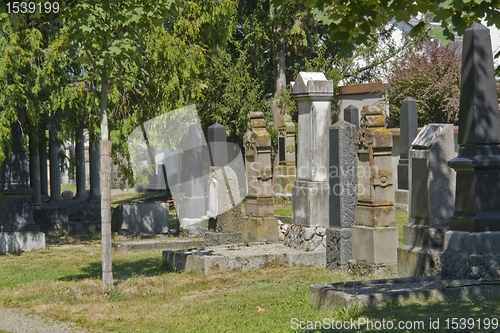 Image of sunny illuminated jewish graveyard detail