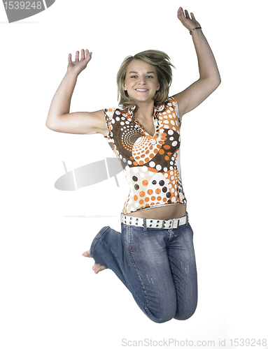 Image of funny blond jumping girl