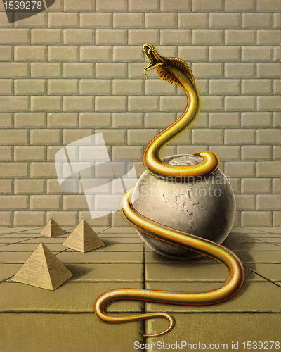 Image of golden snake in surreal ambiance