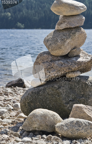 Image of waterside scenery with pebble pile