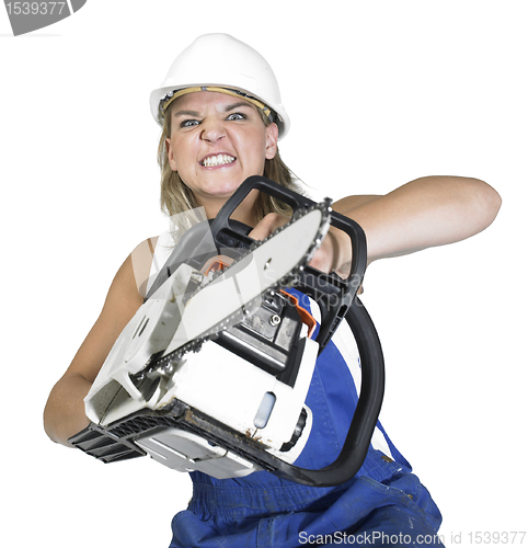 Image of aggressive weird chain saw girl