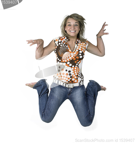 Image of crazy blond jumping girl