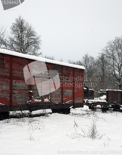 Image of old railway car at winter time