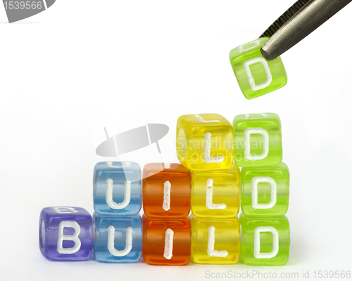 Image of Text build on colorful wooden cubes