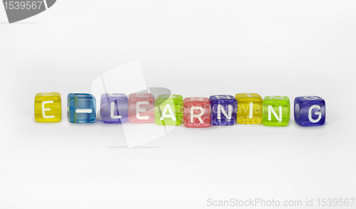 Image of Text cE-learning on colorful wooden cubes