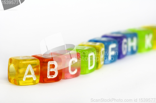 Image of Text A B C on colorful wooden cubes