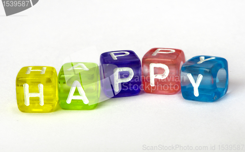 Image of Text happy of colorful cubes