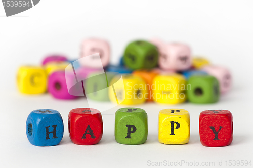 Image of Text happy of colorful cubes