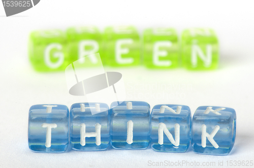 Image of Text Think green on colorful cubes