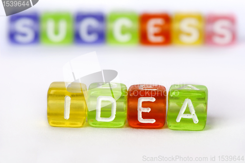 Image of Text Idea and success on colorful wooden cubes