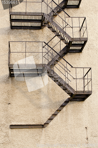 Image of Old building metal emergency exit stairs down 