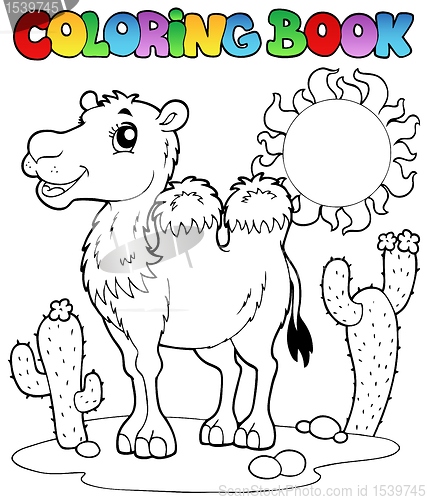 Image of Coloring book desert with camel 2