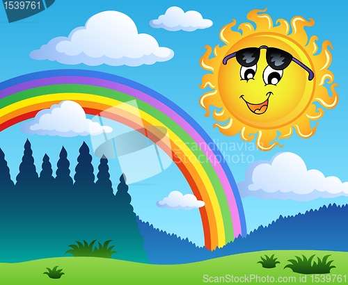 Image of Landscape with rainbow and Sun 1