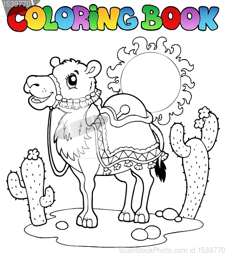 Image of Coloring book desert with camel 1